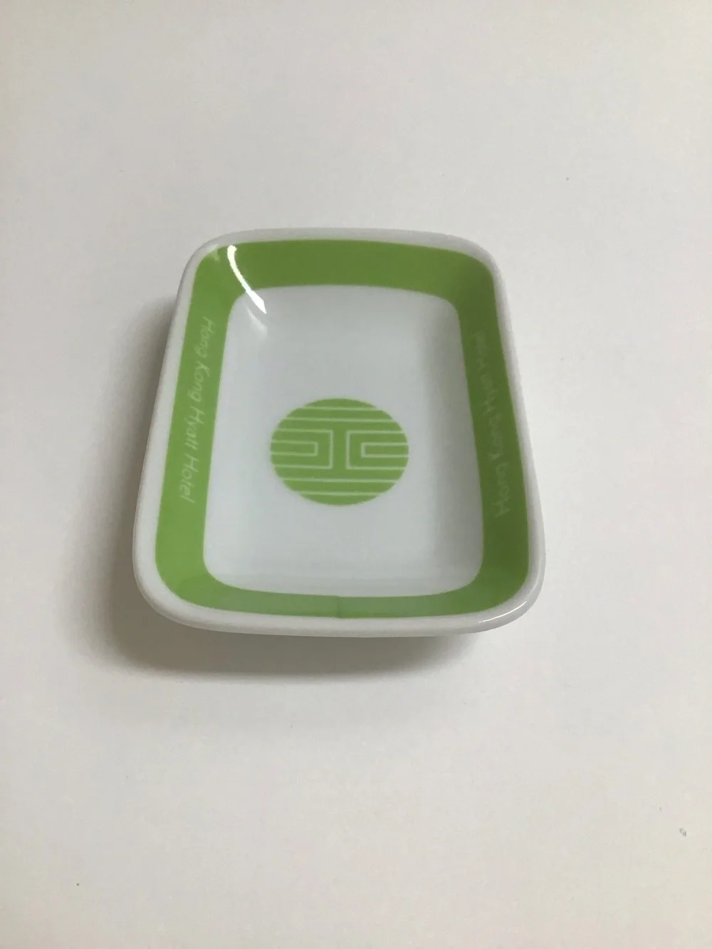 Hong Kong Hyatt Hotel Soap Dish Lime Green White Ceramic Mod Rings RARE Vintage